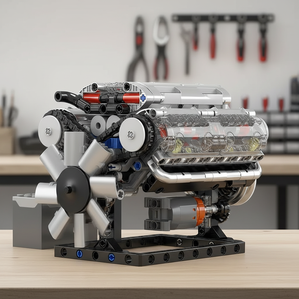 V8 Brick Engine Kit in professional workshop setting